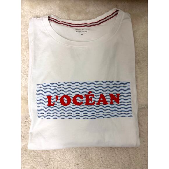 Banana Republic "L'Ocean" White Short Sleeve Beachy T-Shirt Top NWT XXL - Picture 2 of 3
